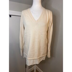 Vince Women's Cream V-Neck Sweater S | Wool Cashmere Silk Layered